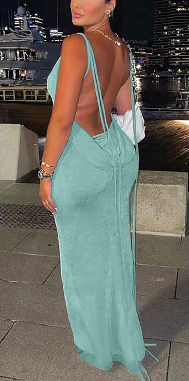 Spaghetti Strap Sleeveless Backless Bodycon Dress