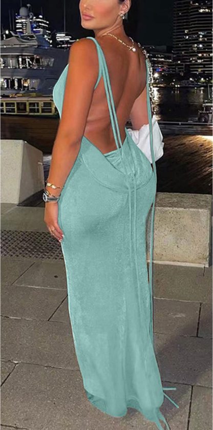 Spaghetti Strap Sleeveless Backless Bodycon Dress