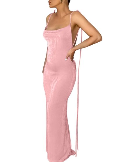 Spaghetti Strap Sleeveless Backless Bodycon Dress