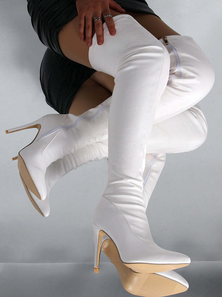 Pointed Toe Patent Leather Over-the-Knee Boots