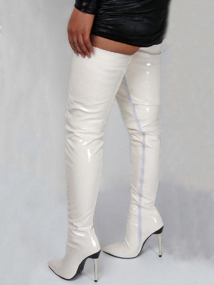 Pointed Toe Patent Leather Over-the-Knee Boots