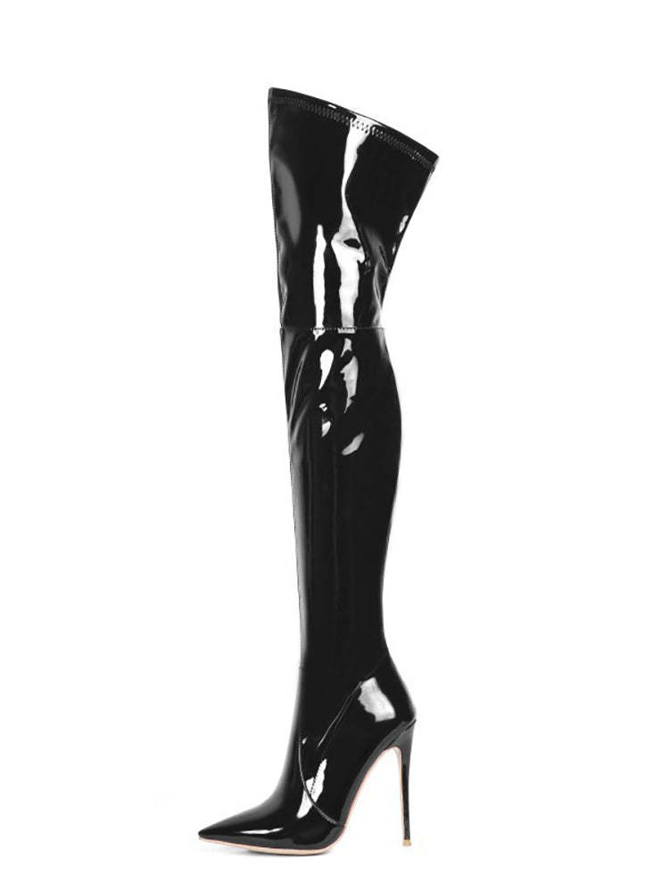 Pointed Toe Patent Leather Over-the-Knee Boots
