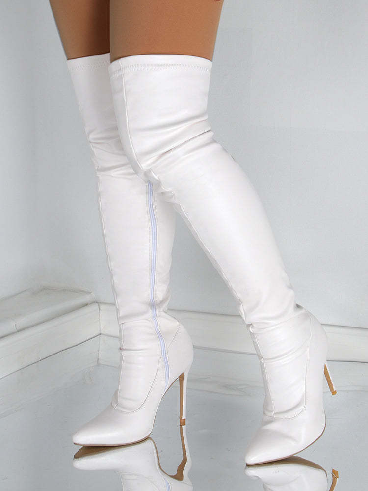 Pointed Toe Patent Leather Over-the-Knee Boots