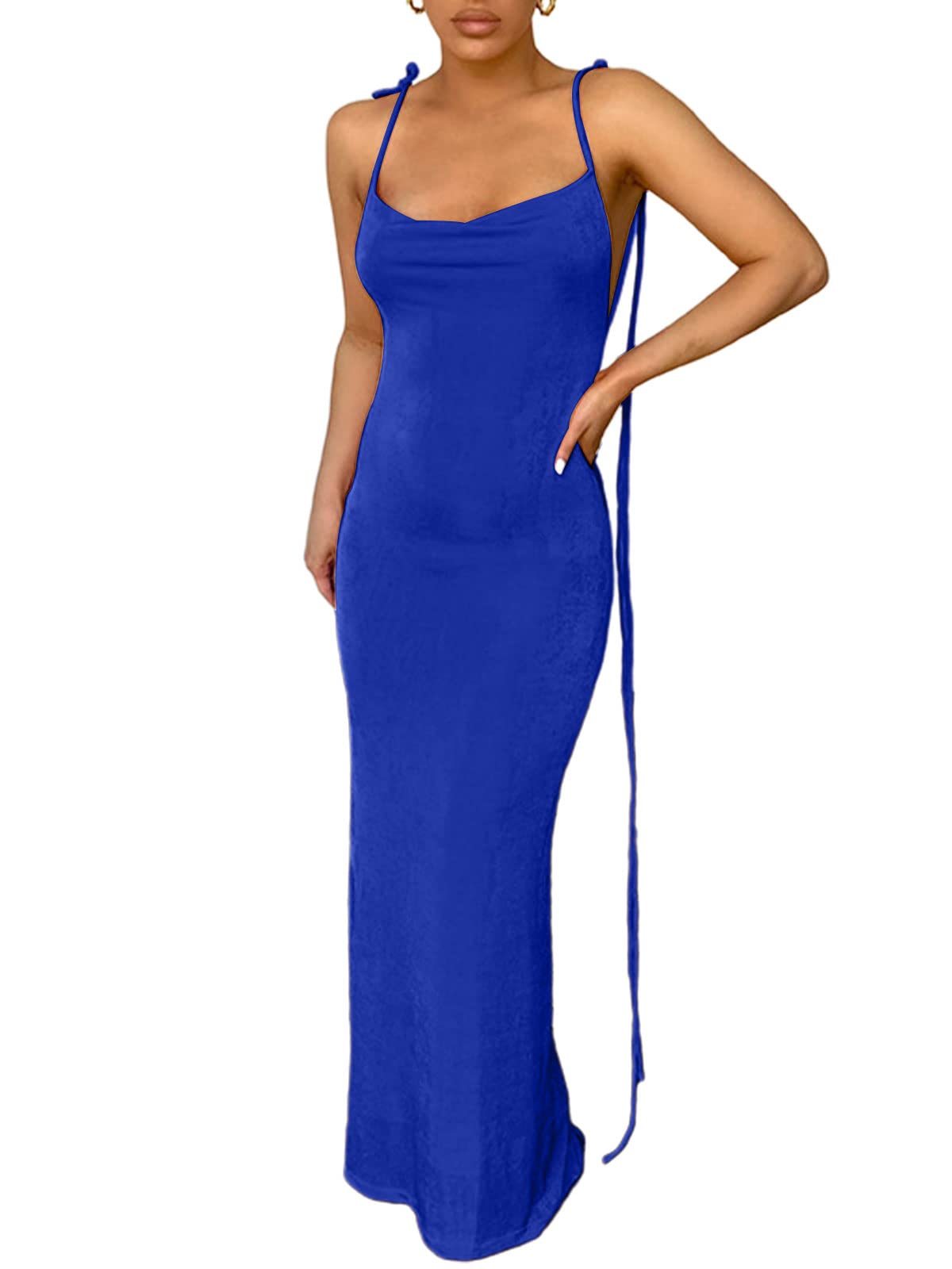 Spaghetti Strap Sleeveless Backless Bodycon Dress
