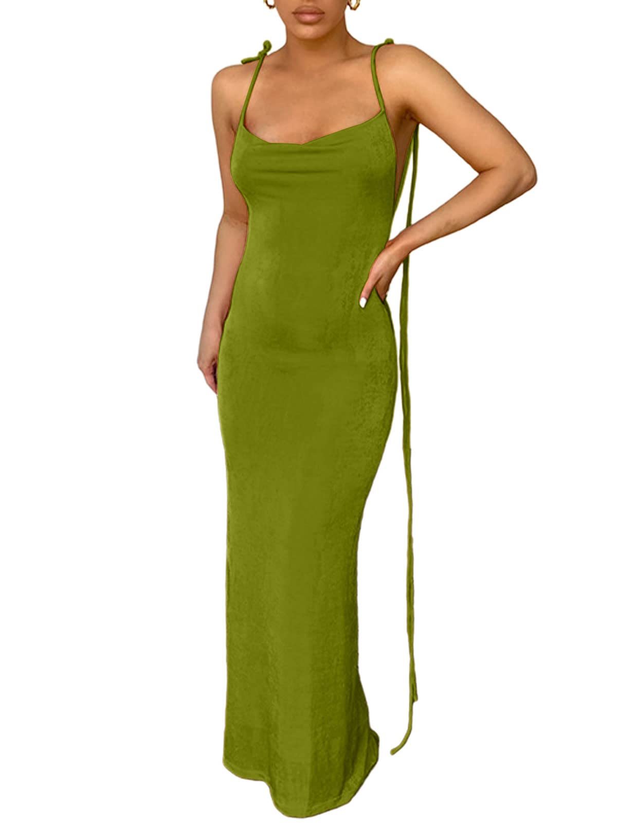Spaghetti Strap Sleeveless Backless Bodycon Dress
