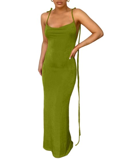 Spaghetti Strap Sleeveless Backless Bodycon Dress