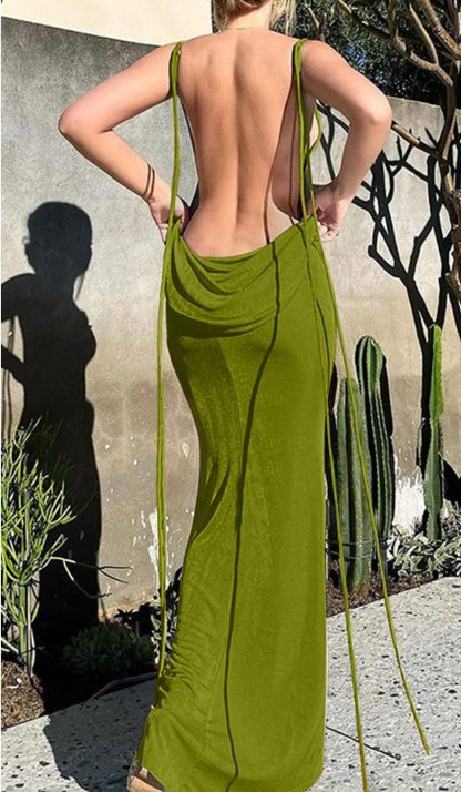 Spaghetti Strap Sleeveless Backless Bodycon Dress