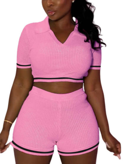 Knit Crop Top Shorts Sets