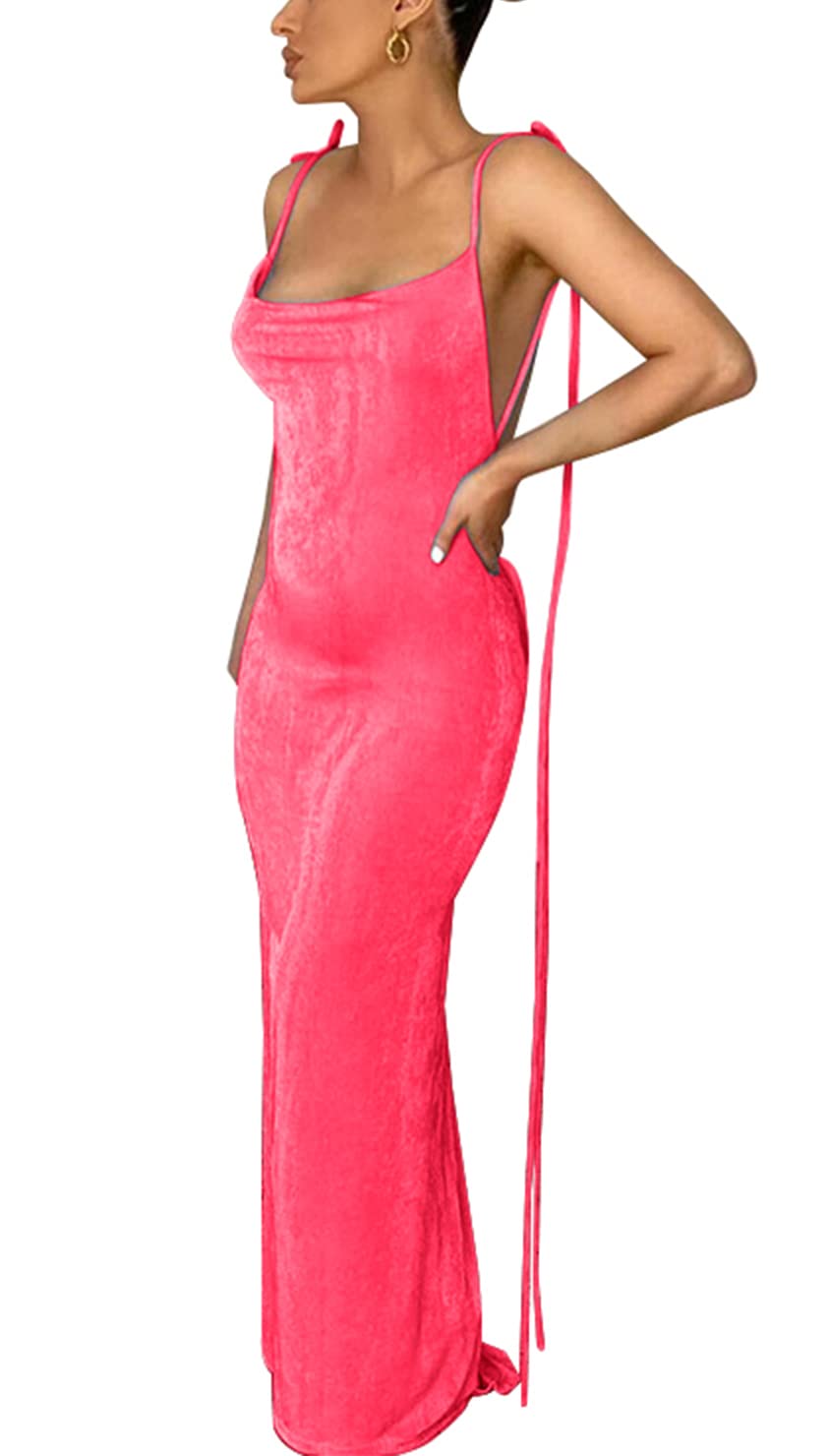 Spaghetti Strap Sleeveless Backless Bodycon Dress