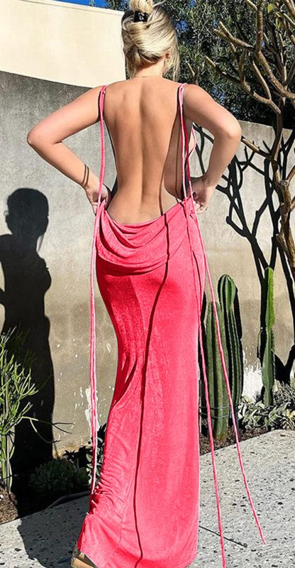 Spaghetti Strap Sleeveless Backless Bodycon Dress