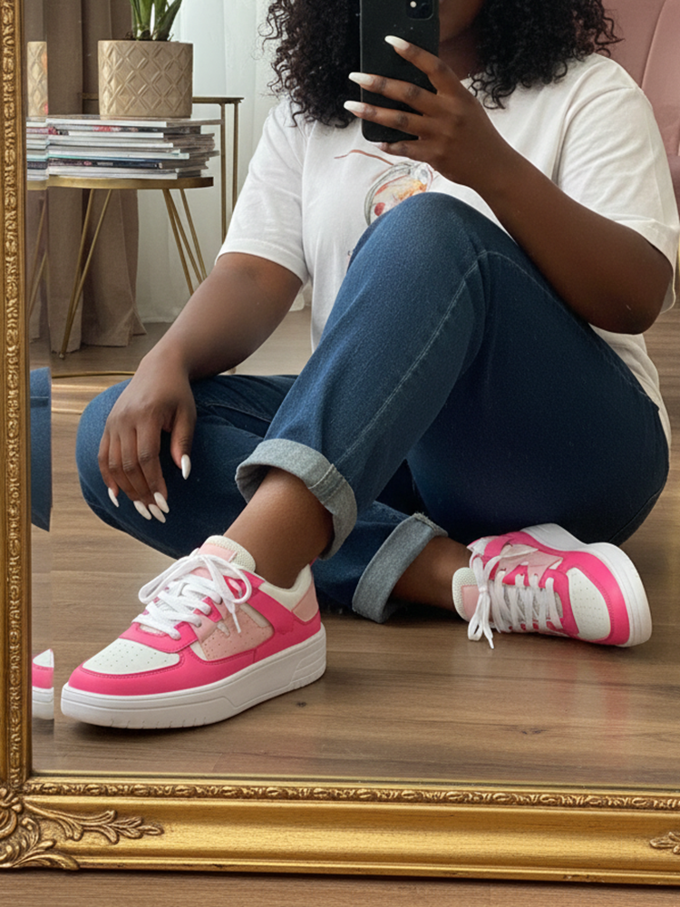 Colorblock Platform Lace-Up Sneakers