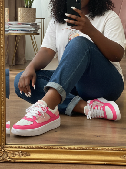 Colorblock Platform Lace-Up Sneakers