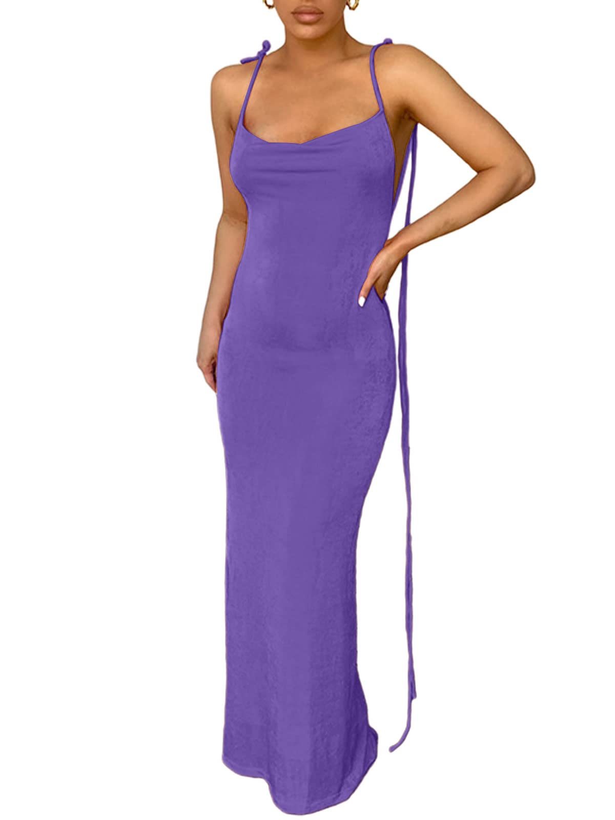 Spaghetti Strap Sleeveless Backless Bodycon Dress