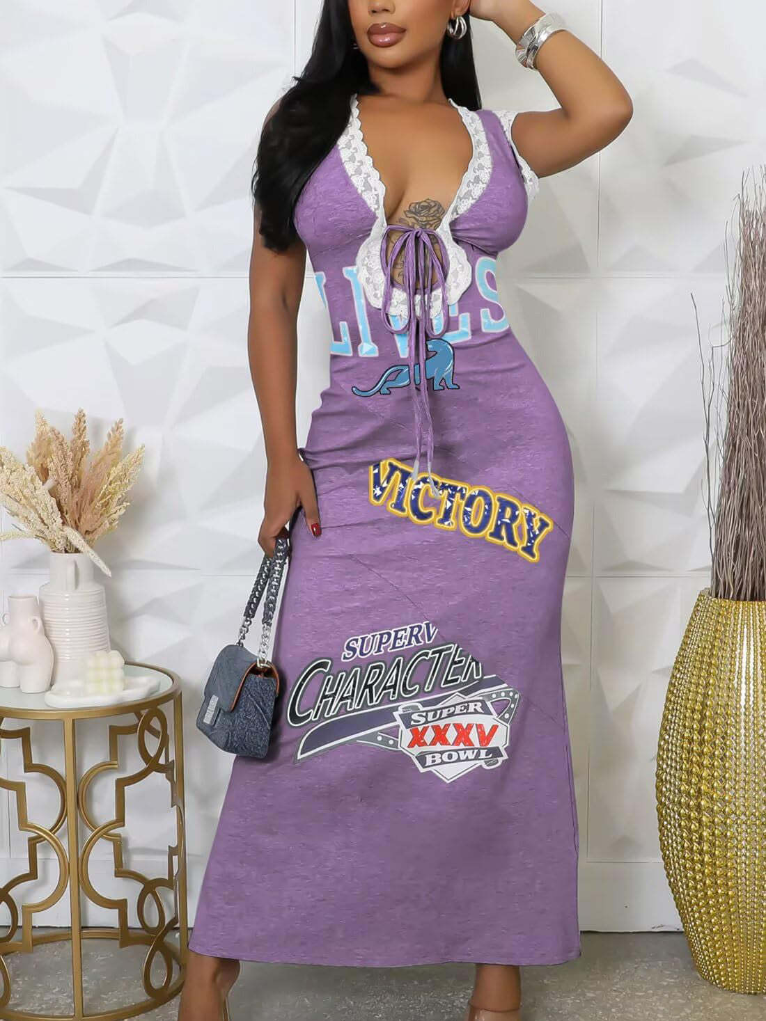 Lace Sleeveless Printed Dress