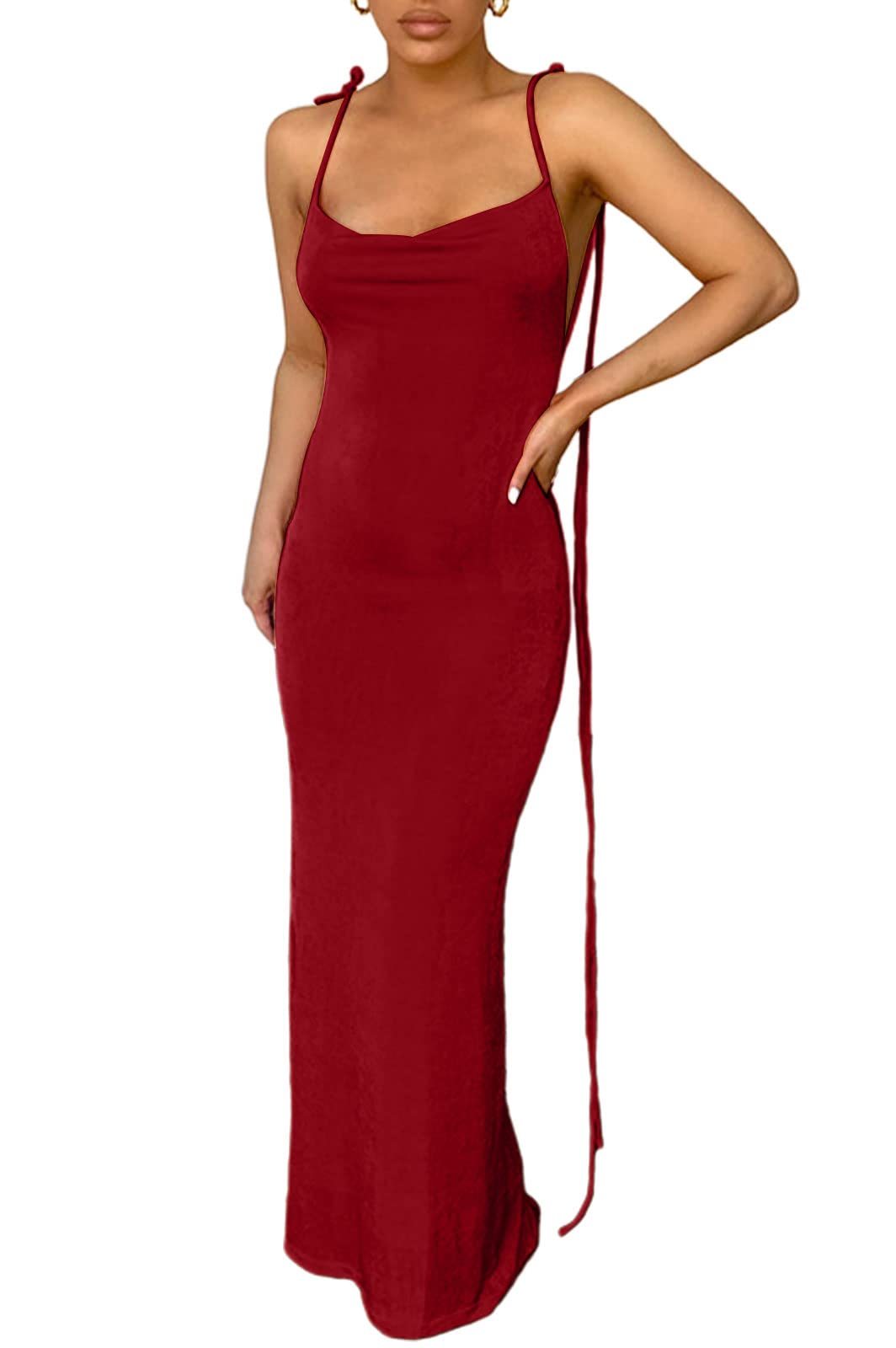 Spaghetti Strap Sleeveless Backless Bodycon Dress