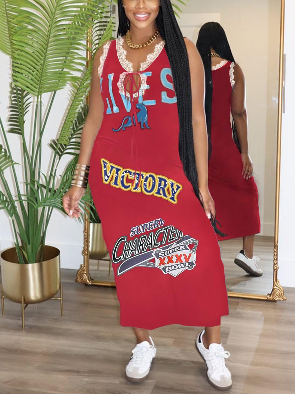 Lace Sleeveless Printed Dress