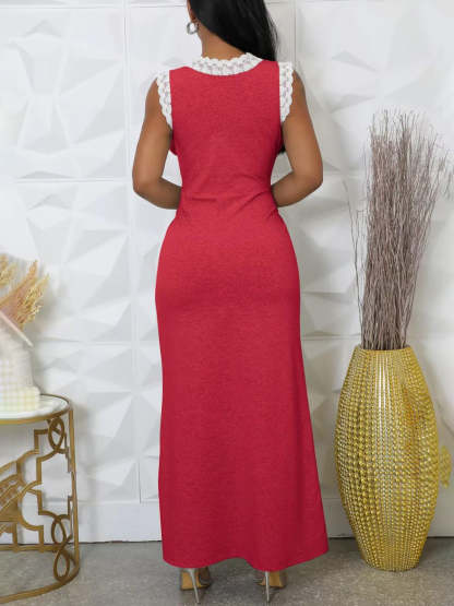 Lace Sleeveless Printed Dress