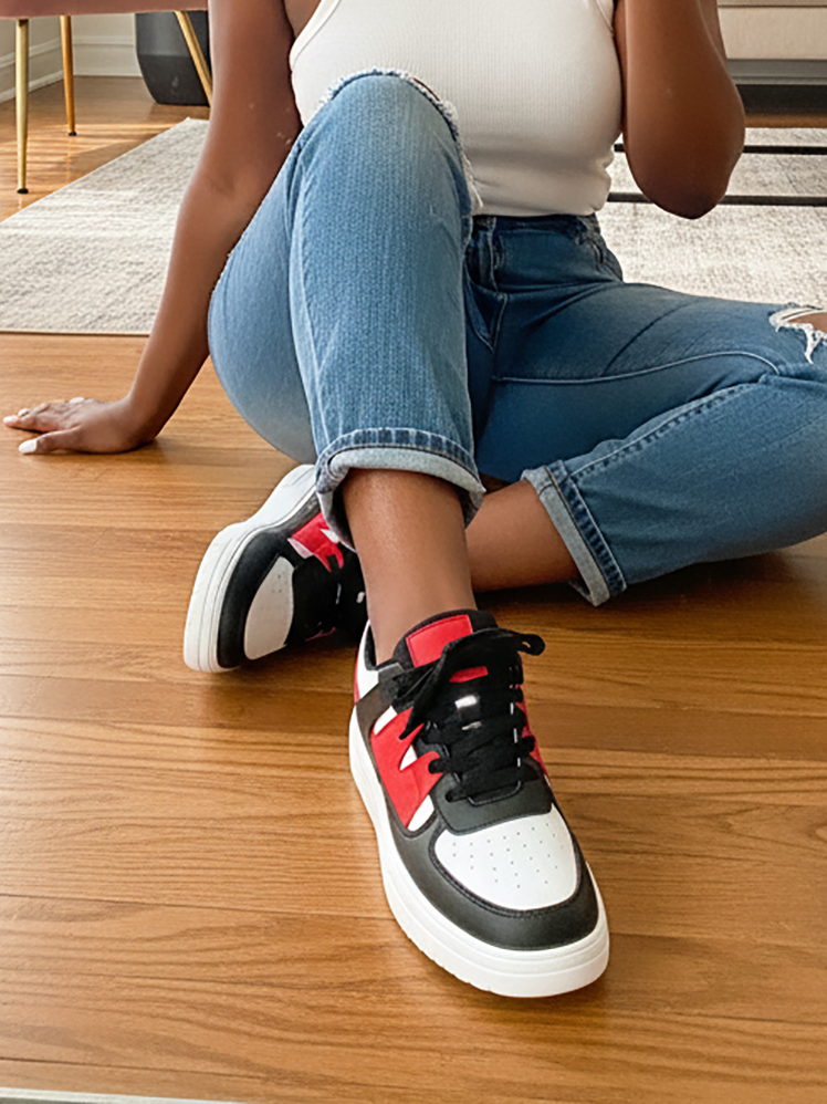 Colorblock Platform Lace-Up Sneakers