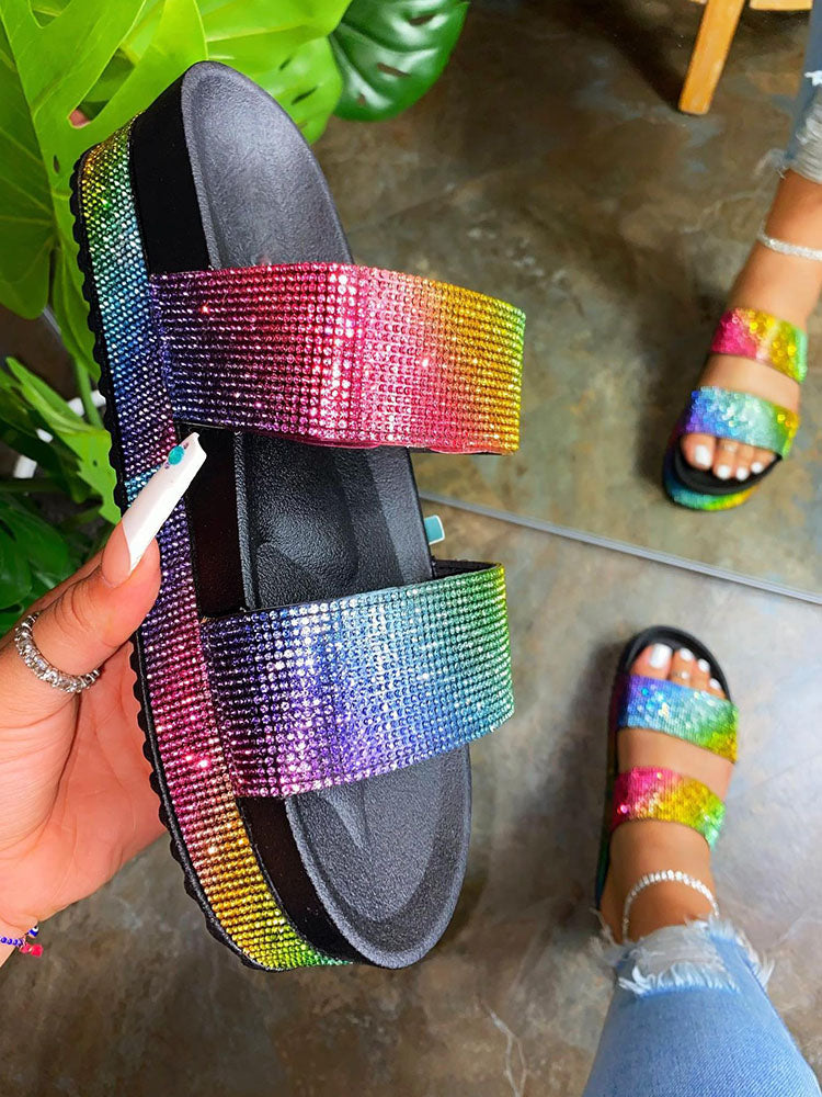 Platform Rhinestone Slide