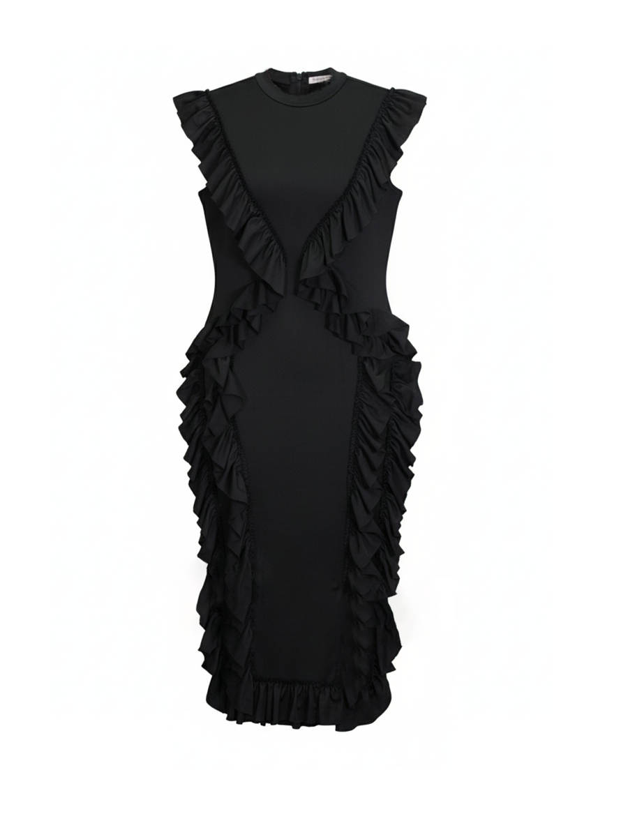 Ruffle Solid Color Midi Dress