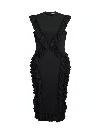 Ruffle Solid Color Midi Dress