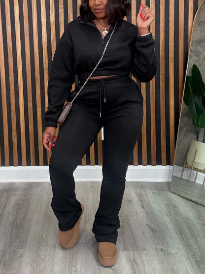 Two Pieces Zip Up Drawstring Pants Sets