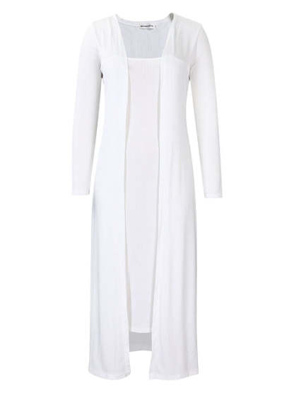 Solid Color Cardigan Midi Dress Two-Piece Set