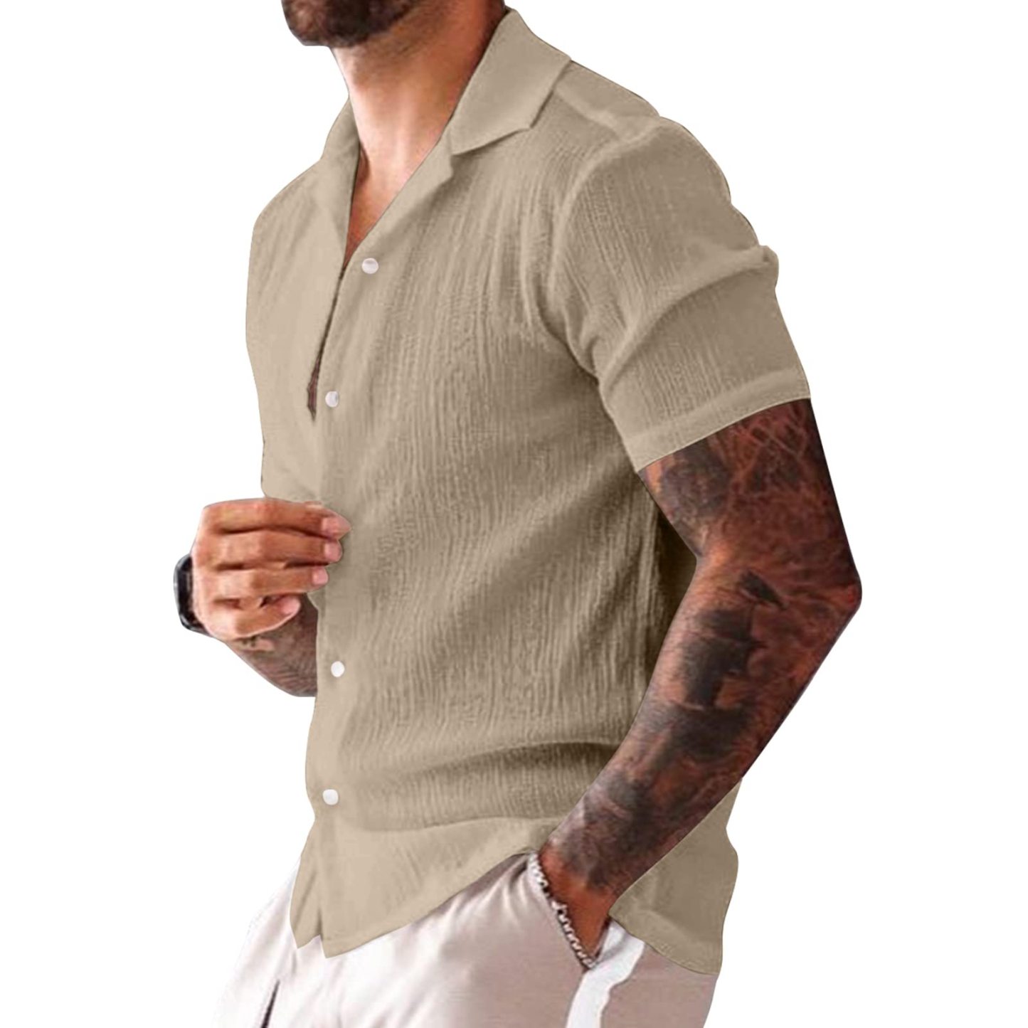 Mens Linen Cotton Short Sleeve Shirts