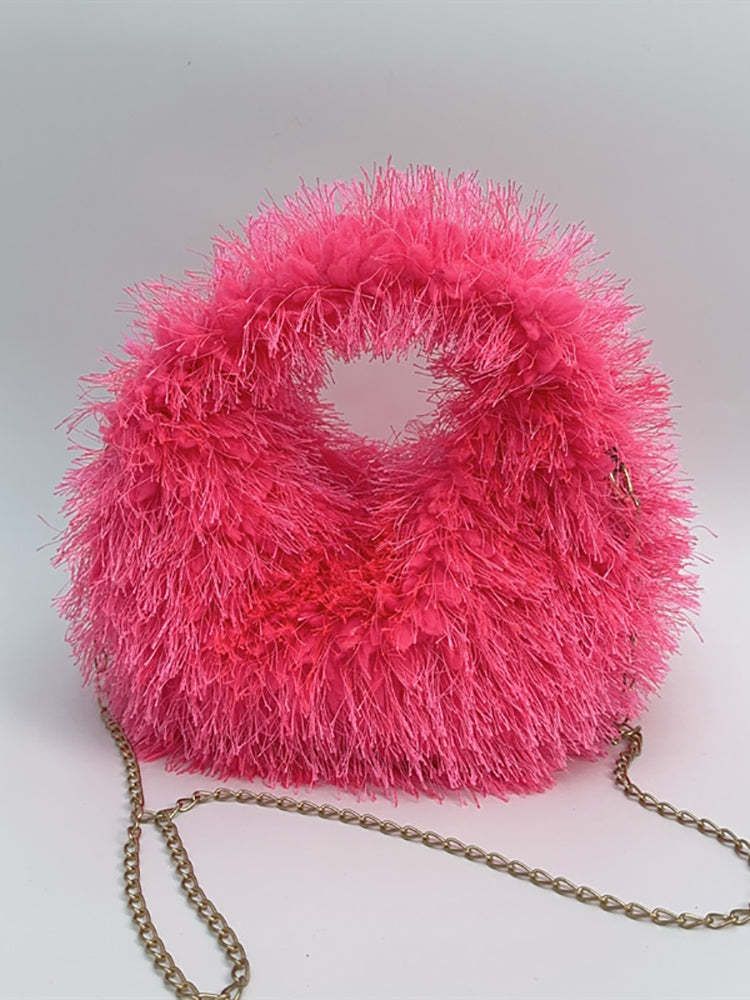 Candy Color Fluffy Fringe Mini Handbag