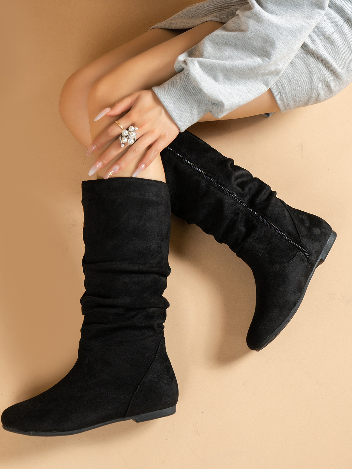 Stylish Women's Mid-Calf Suede Western Boots | Fall and Winter Footwear