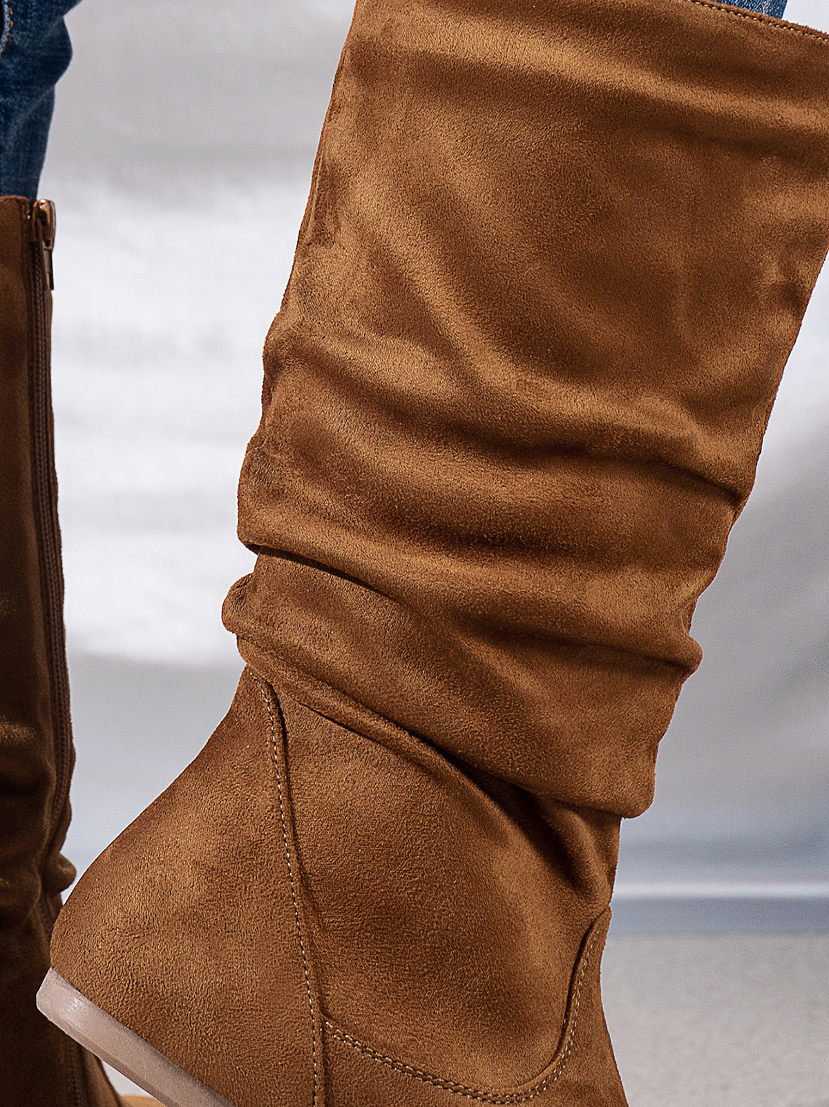 Mid-Calf Side Zipper Ruched Flat Boots