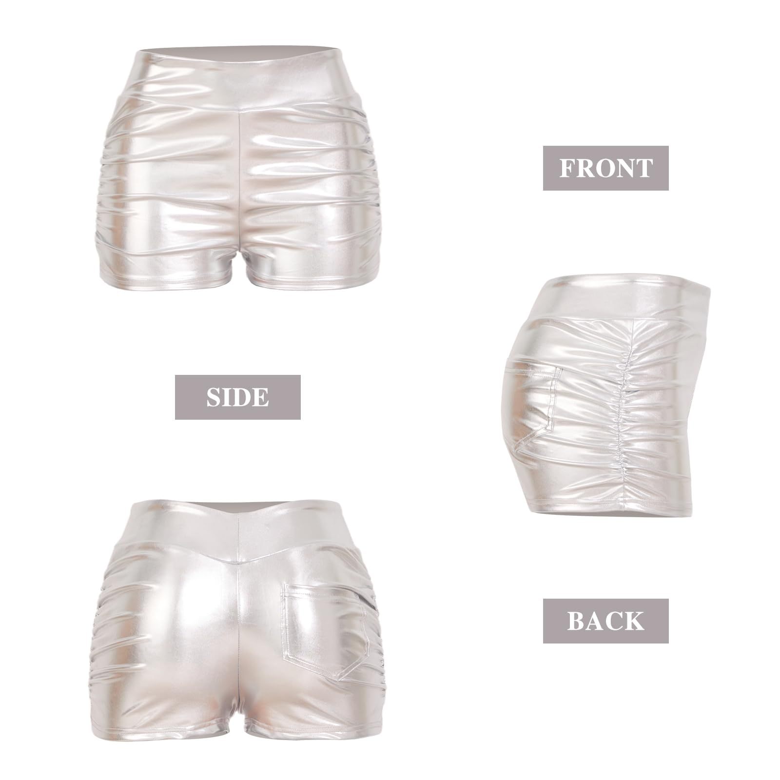 Metallic High Waisted Ruched Shorts