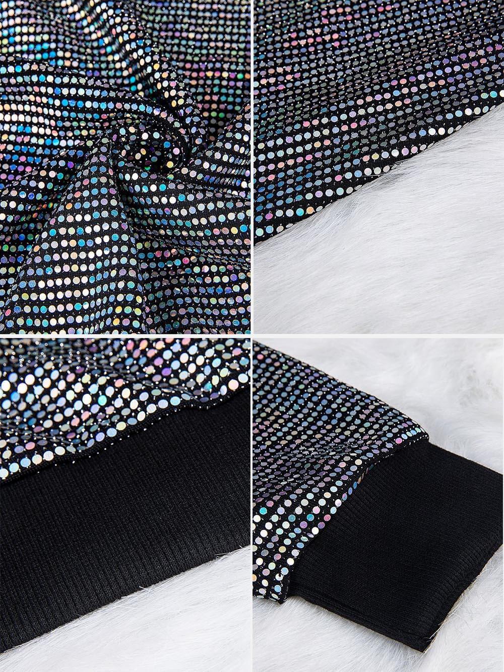 2 Piece Glitter Sequin Metallic Top Pants Set