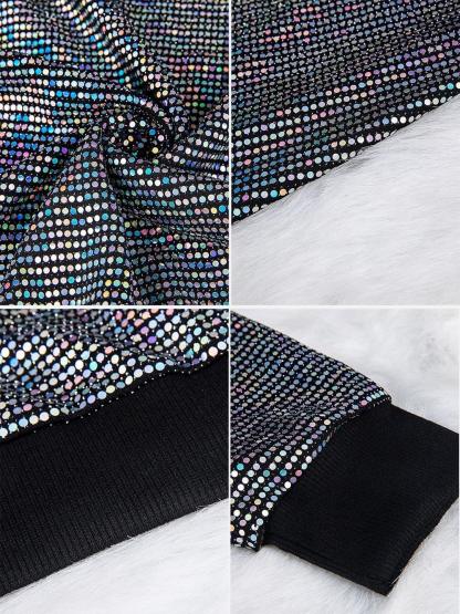 2 Piece Glitter Sequin Metallic Top Pants Set
