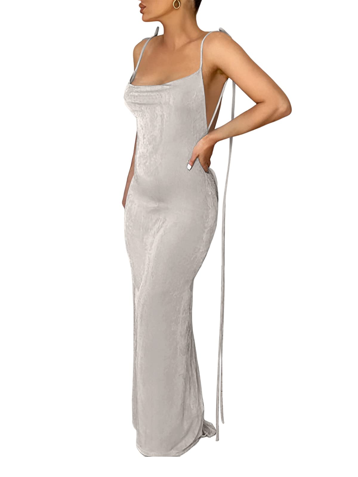 Spaghetti Strap Sleeveless Backless Bodycon Dress