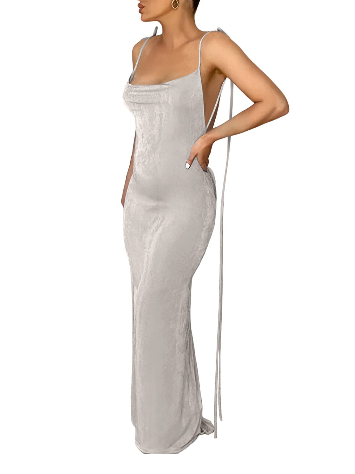 Spaghetti Strap Sleeveless Backless Bodycon Dress