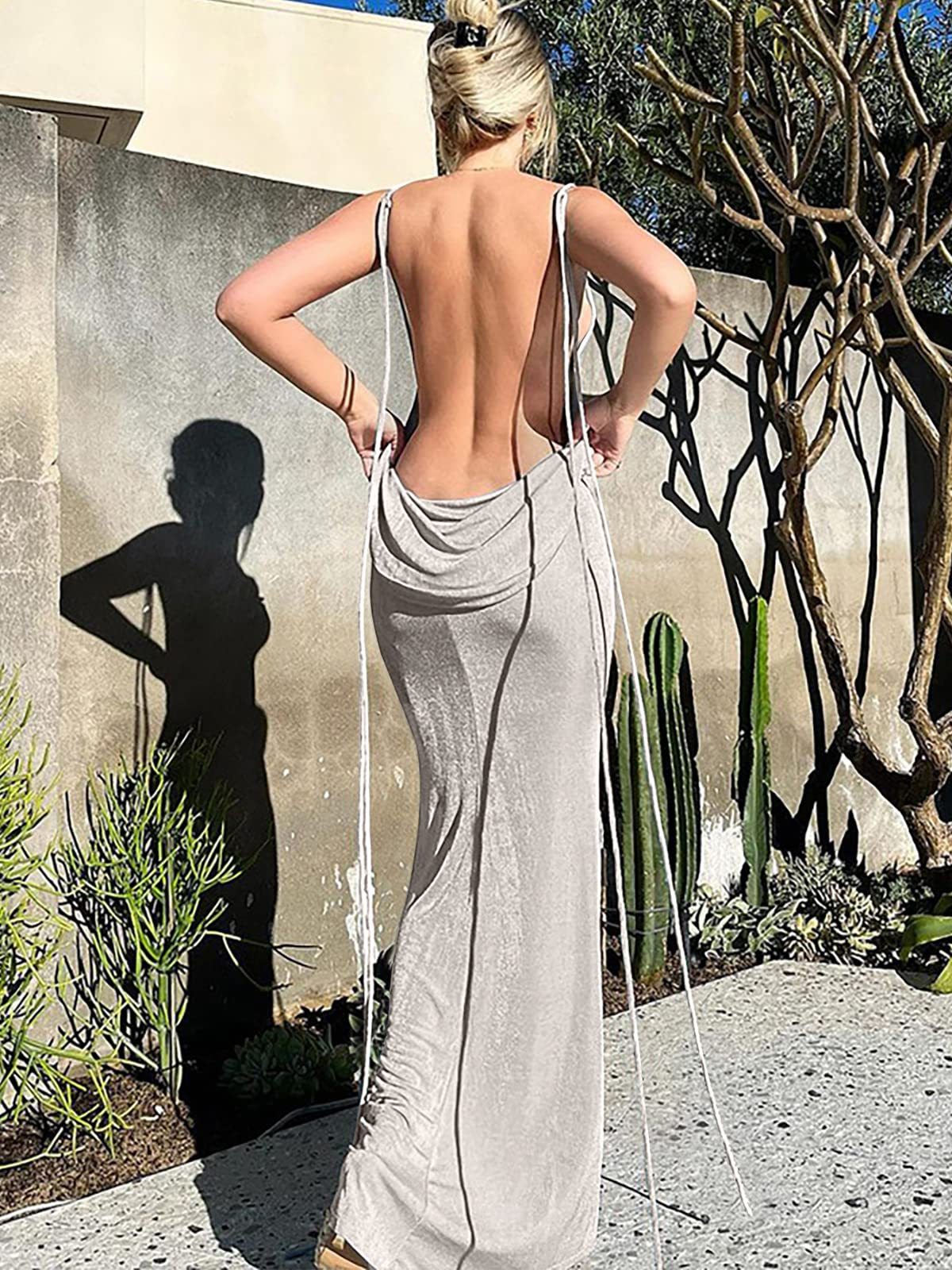 Spaghetti Strap Sleeveless Backless Bodycon Dress