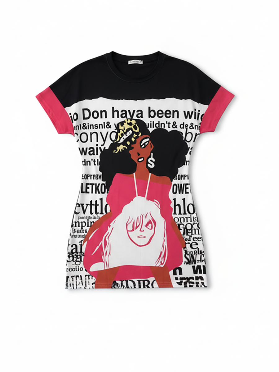 Cartoon Graffiti Print T-Shirt Dress