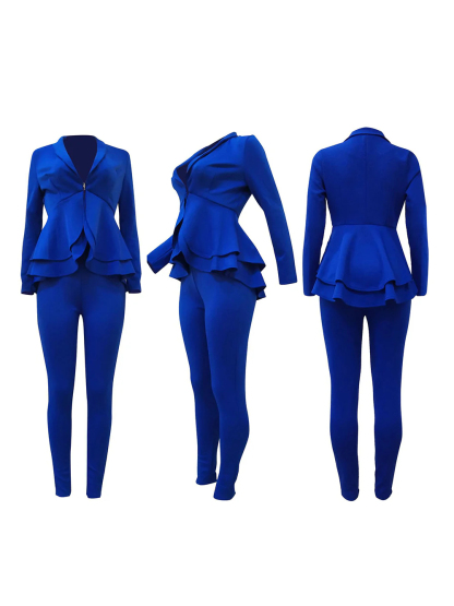 Two Piece Ruffle Blazer Bodycon Long Pants