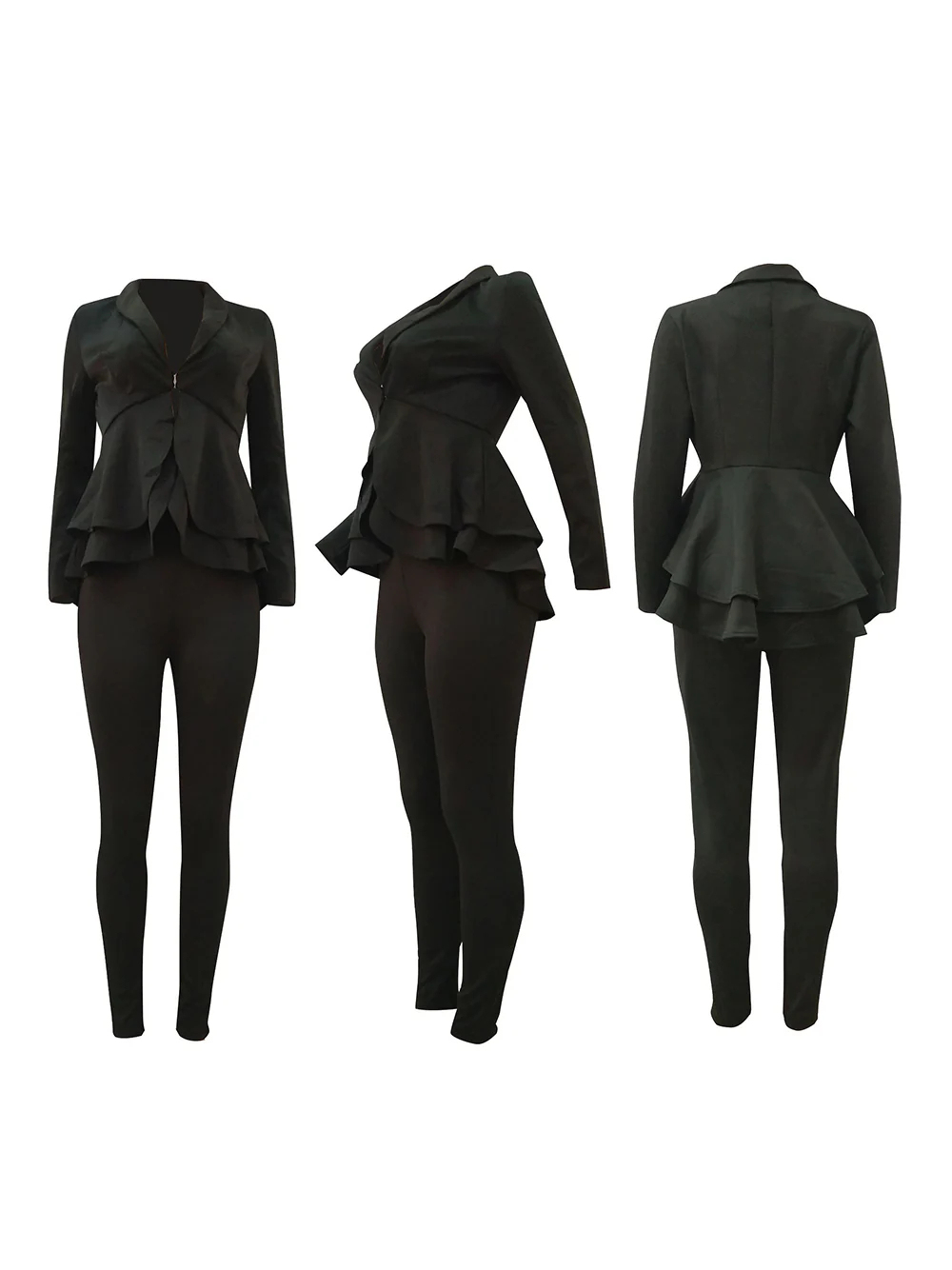 Two Piece Ruffle Blazer Bodycon Long Pants