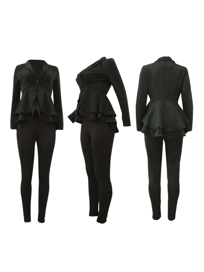 Two Piece Ruffle Blazer Bodycon Long Pants