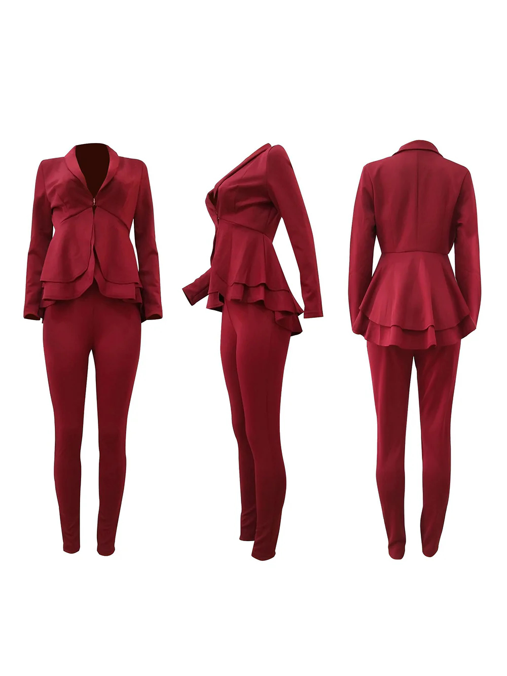 Two Piece Ruffle Blazer Bodycon Long Pants