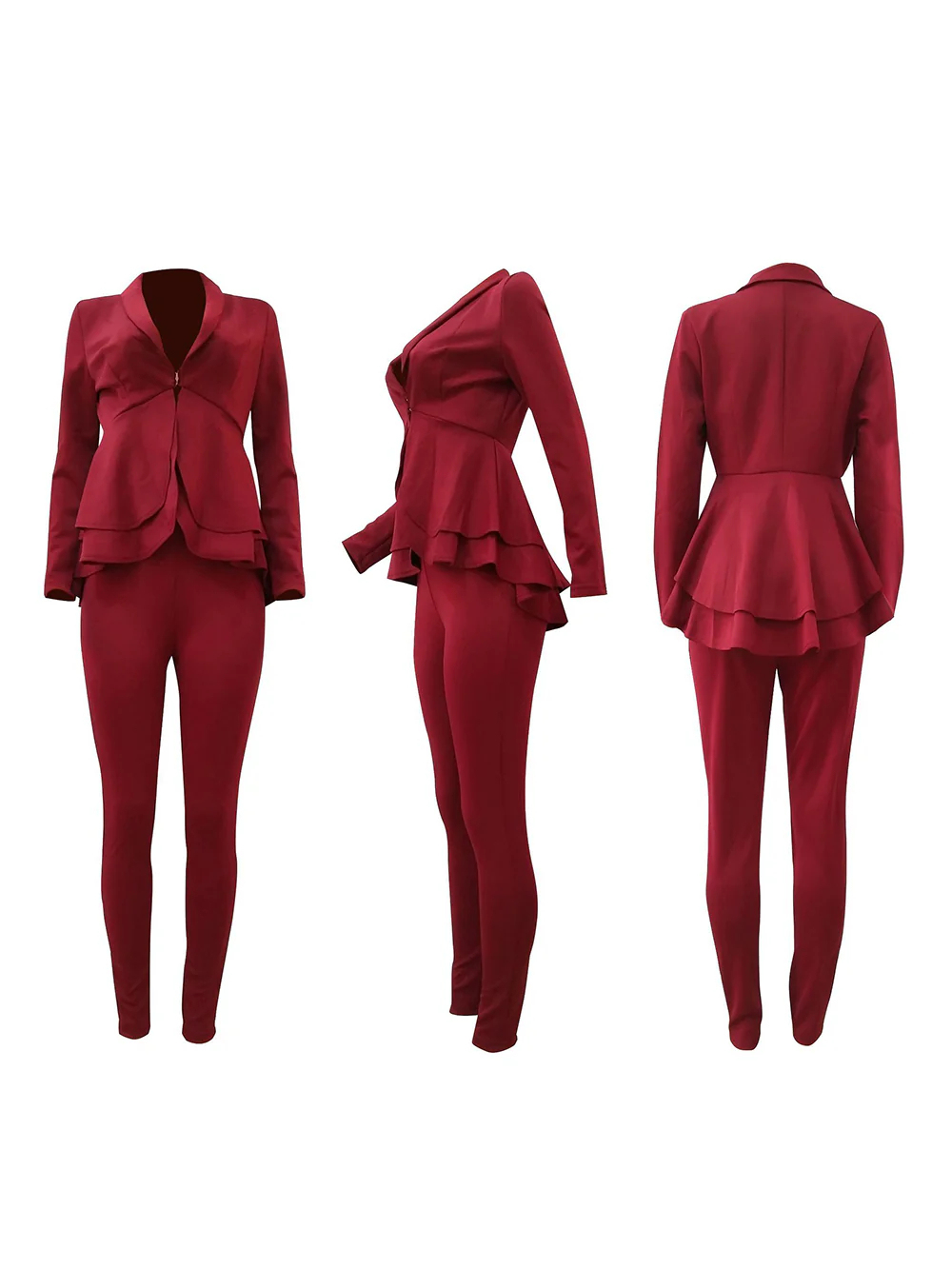 Two Piece Ruffle Blazer Bodycon Long Pants