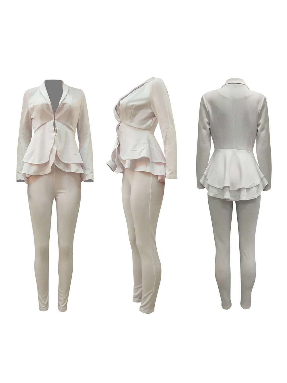 Two Piece Ruffle Blazer Bodycon Long Pants