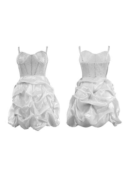 Rhinestone Spaghetti Strap Tulle Layered Dress