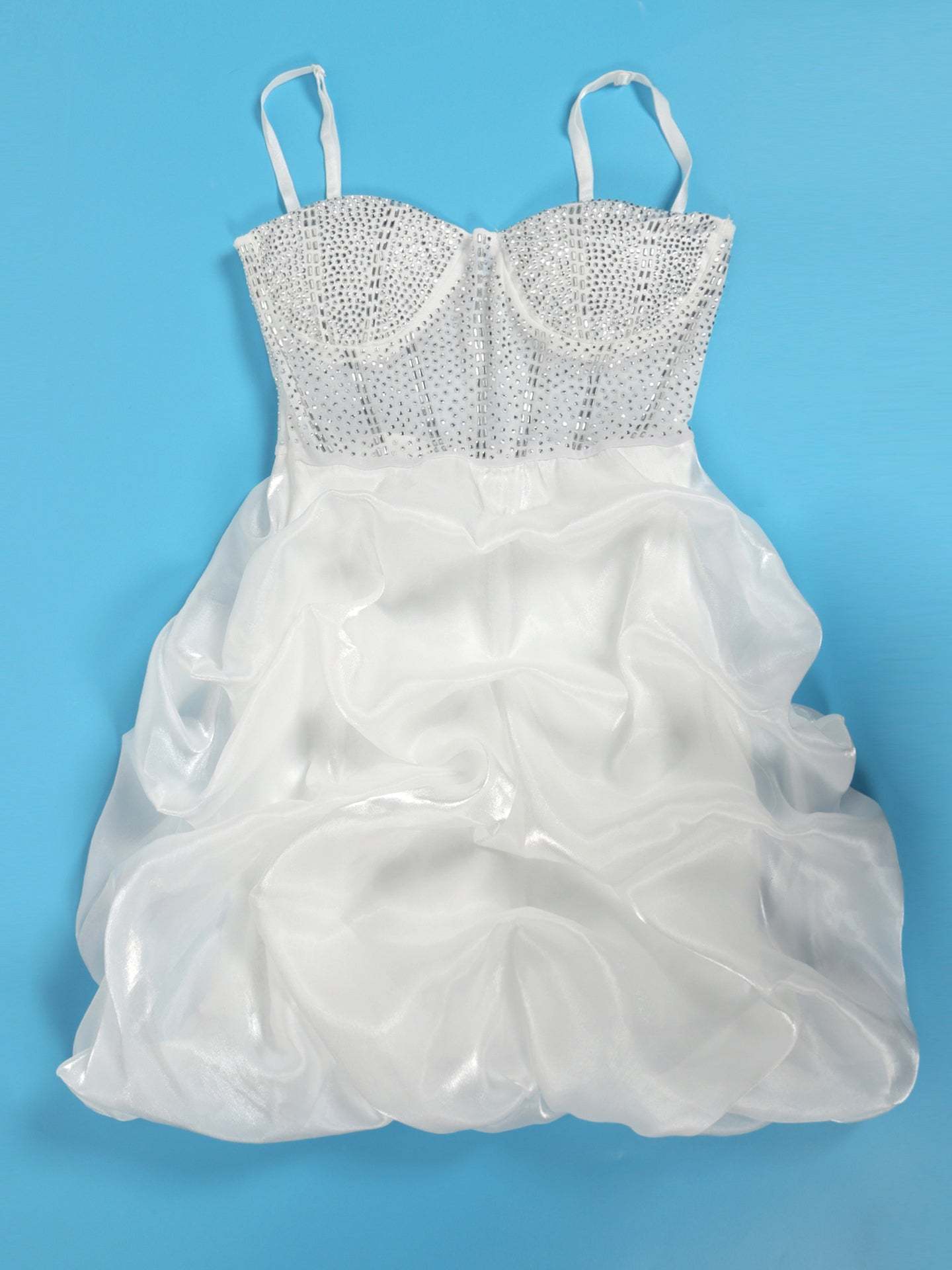 Rhinestone Spaghetti Strap Tulle Layered Dress