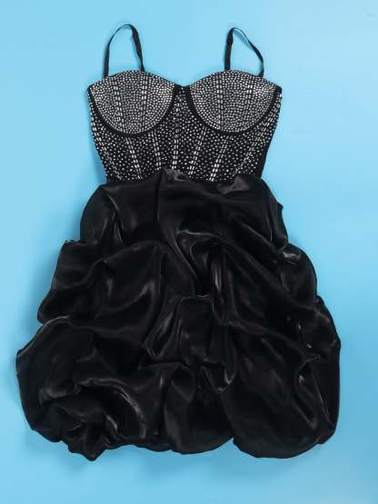 Rhinestone Spaghetti Strap Tulle Layered Dress
