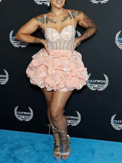 Rhinestone Spaghetti Strap Tulle Layered Dress
