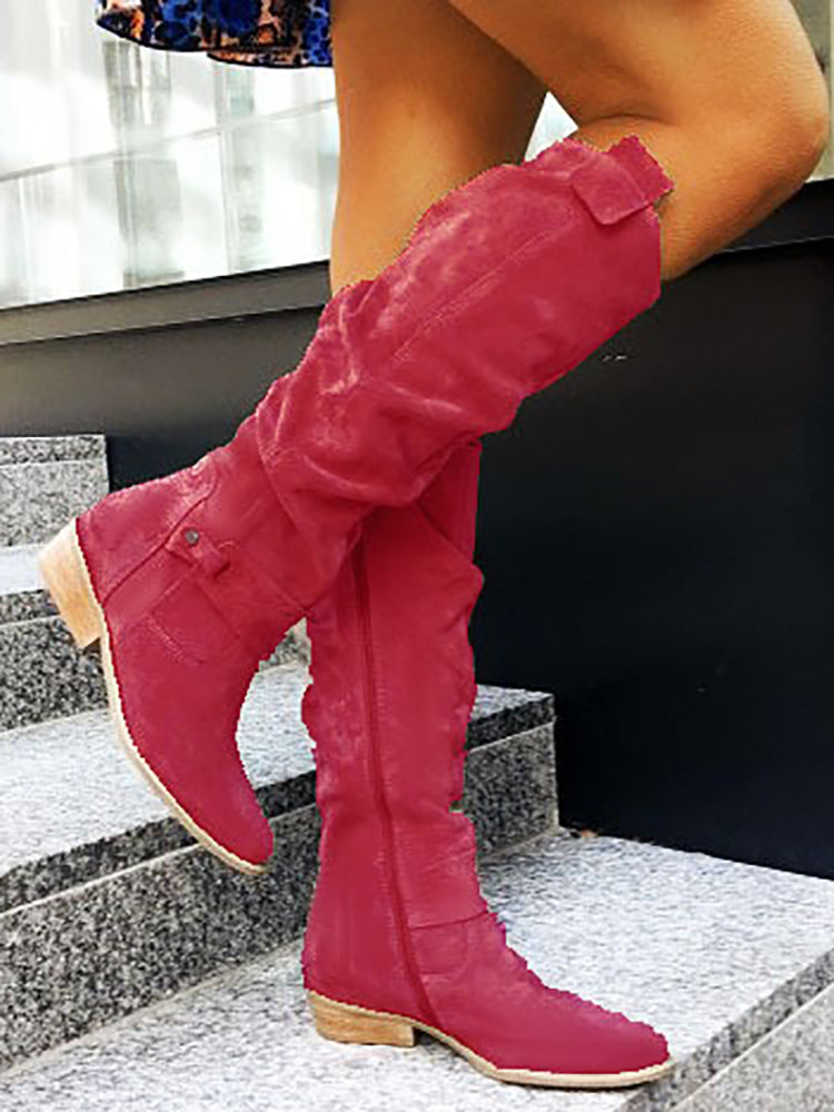 Side Zipper Suede Knee High Boots