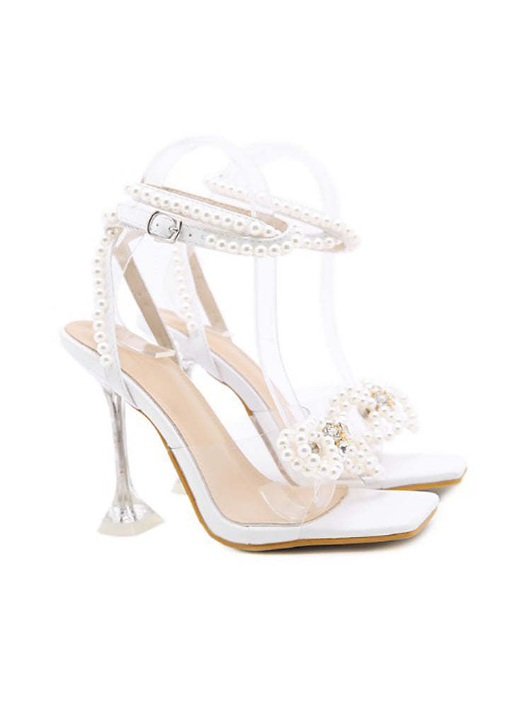 Pearl Rhinestone Bow Tie Heel Sandal